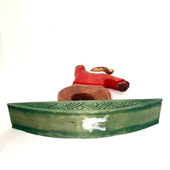 Carved Wood Christmas Bear Teeter Totter Rocking Sculpture Figurine Red Sweater - Picture 4 of 4